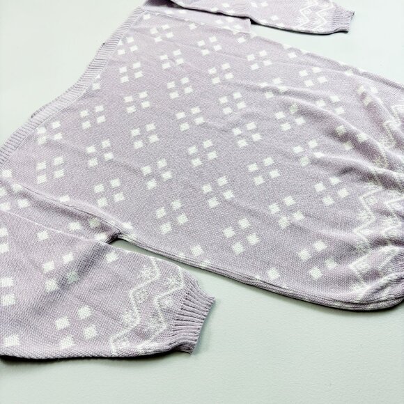 PYKETTES Vintage 80s Sweater Medium Boatneck Retro Lavender Diamond Print - Picture 2 of 8